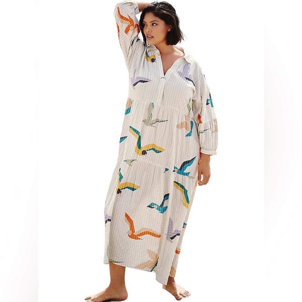 Anthropologie | Celandine | Carolita Printed Tiered Shirt Dress | Green | XSP - Picture 4 of 15